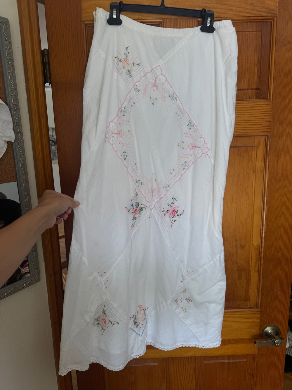 Carole Little White Maxi Skirt with Pink & Green Floral Embroidery